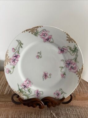 Theodore HAVILAND Limoges Dinner Plate Pink Poppies 9.5” Scalloped Antique